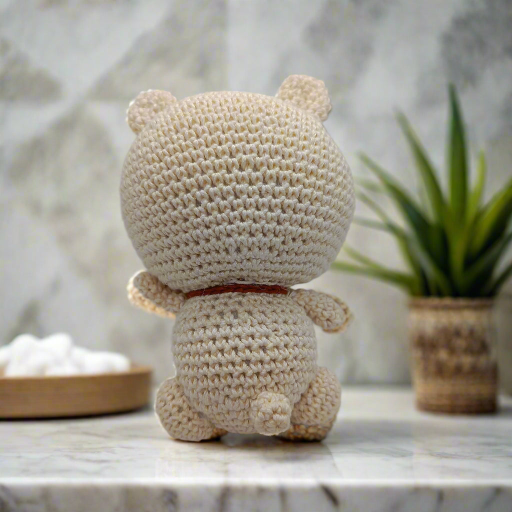 Beige crochet teddy toy for kids