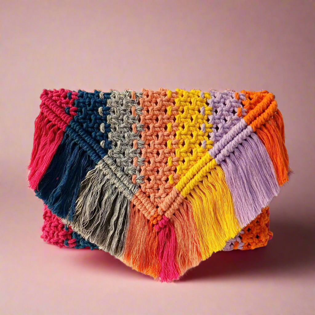 Blissful Rainbow Handcrafted Macrame Sling HandBag For Ladies
