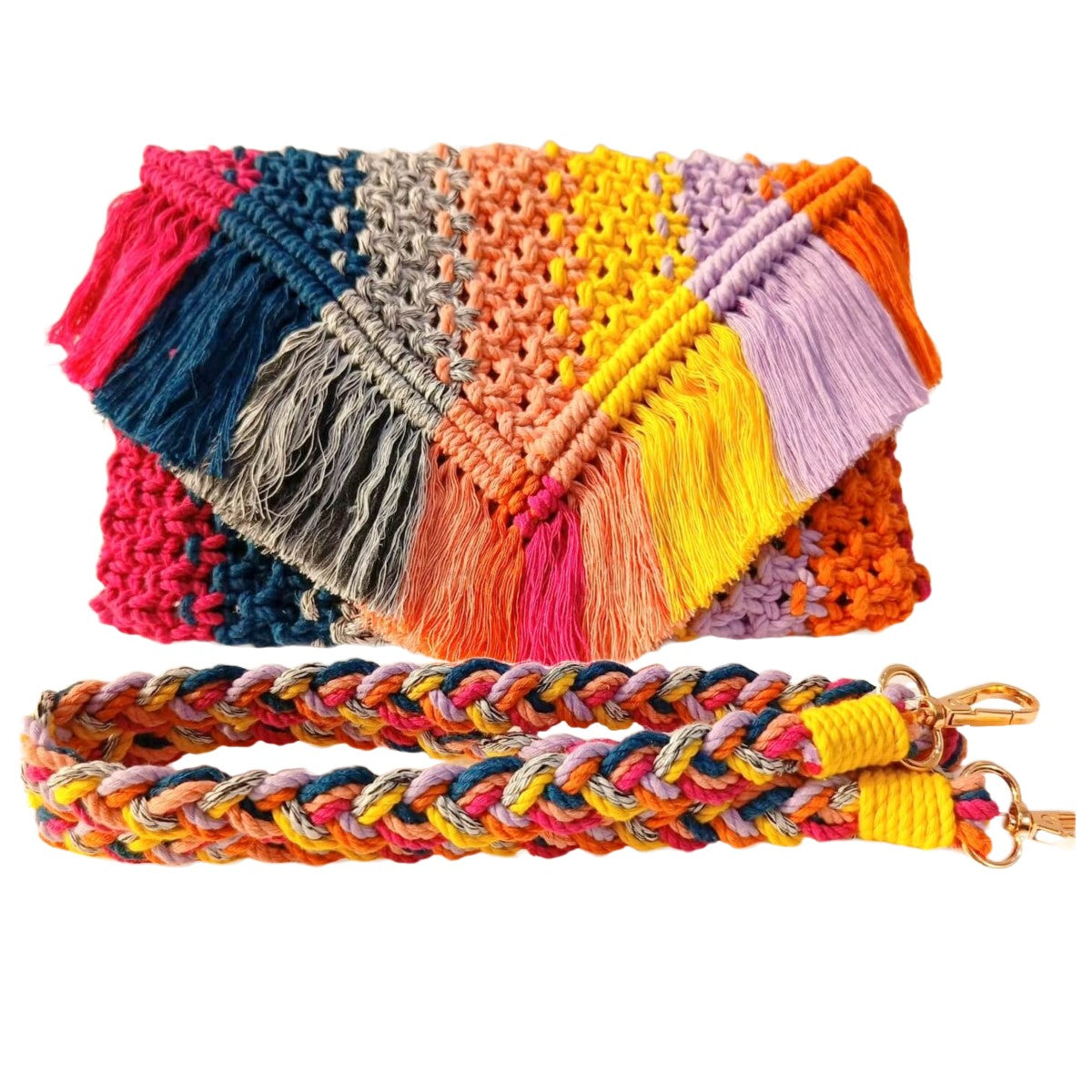 Blissful Rainbow Handcrafted Macrame Sling HandBag For Ladies