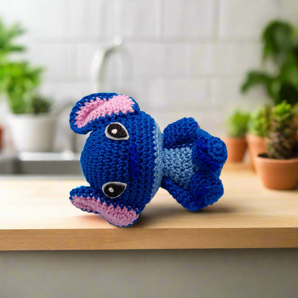 Blue crochet stitch soft toy