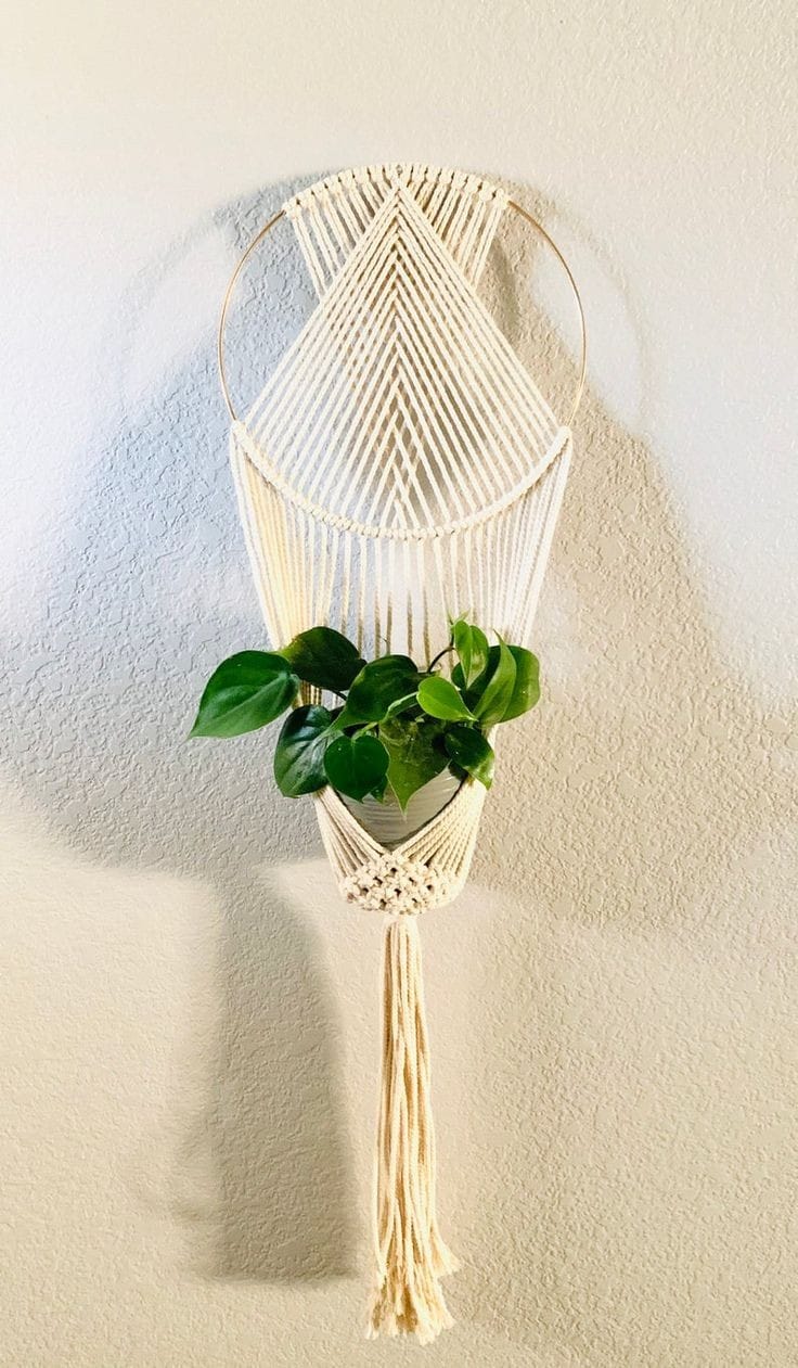 Bohemian Macrame Wall Planter Hanger | Handmade Large Off-White Hanging Decor