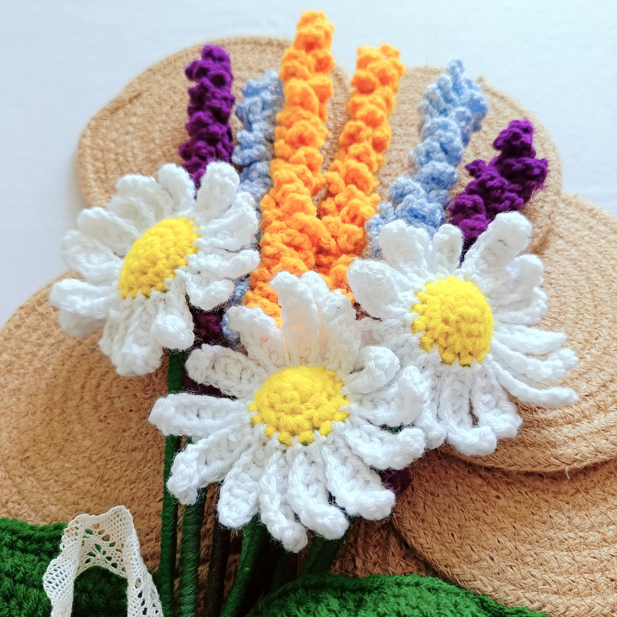 Crochet Daisy and Lavender Flower Bouquet | Handmade Gift | Birthdays Gift | Anniversary Gift | Valentine Gift