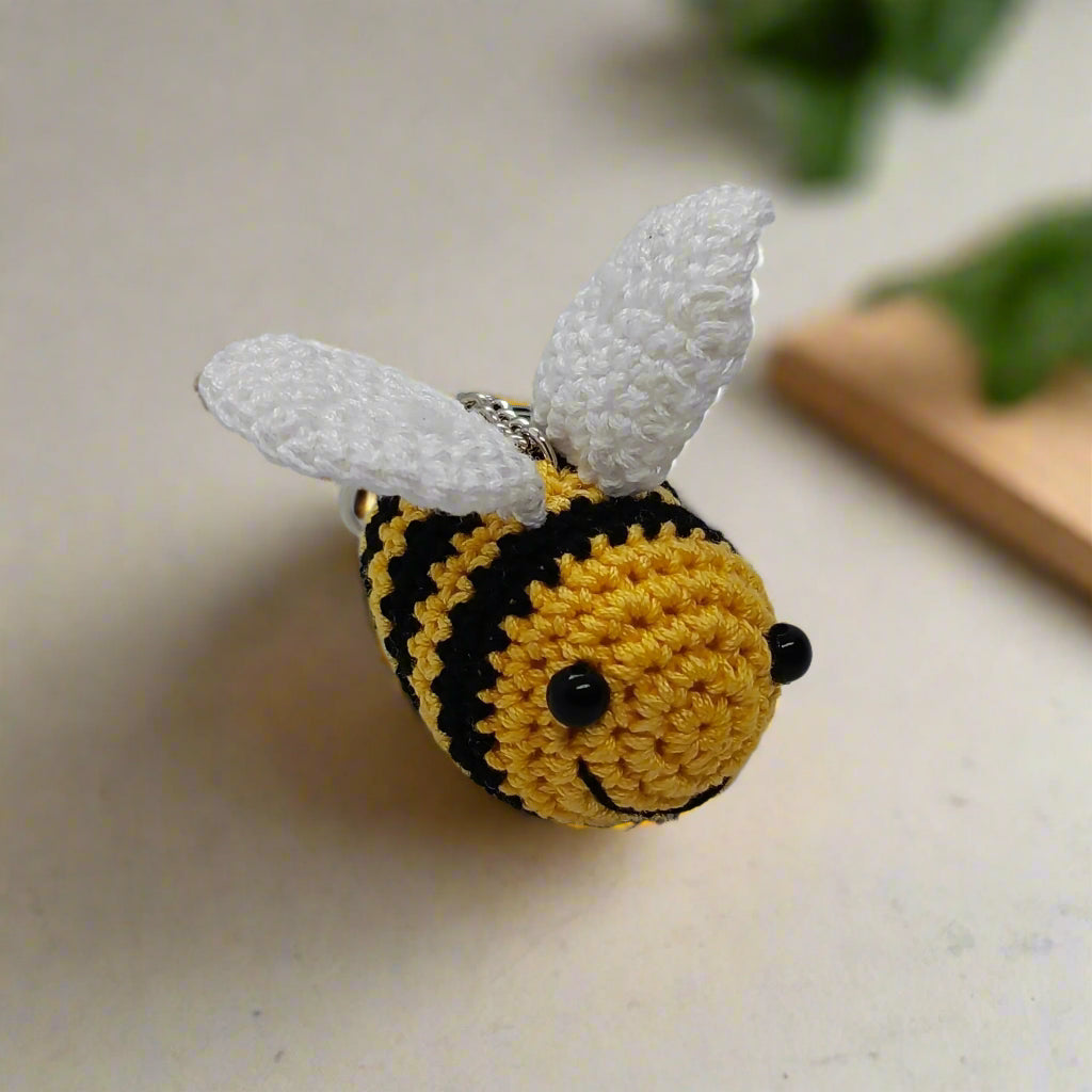 Crocheted bumblebee keychain for girls