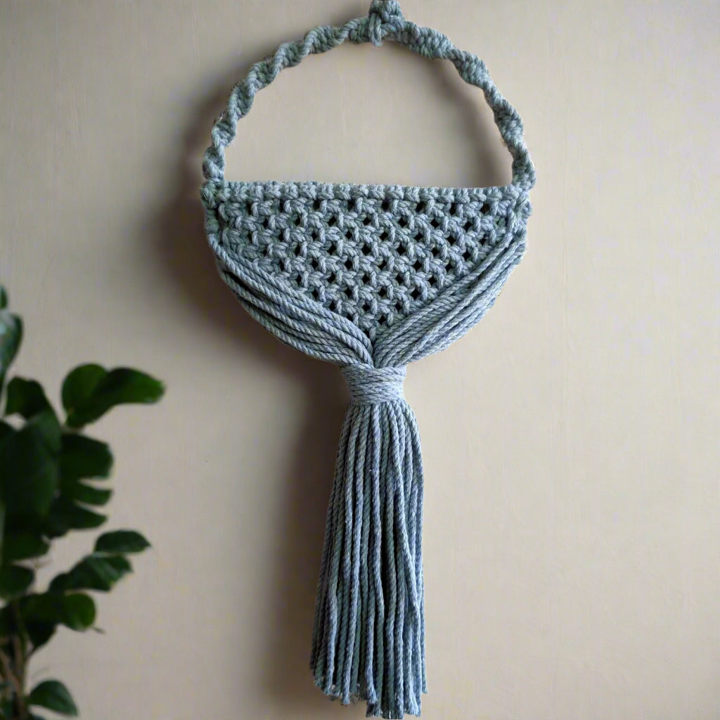 Slim Handmade Macrame Wall Pocket | Decorative Hanging Organizer & Boho Wall Vase
