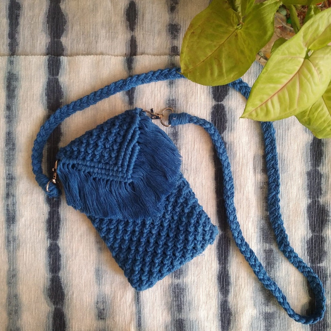 Mobile Crossbody Sling Bag | Boho Cotton Phone Bag for Women | Eco-friendly Macrame Mobile Sling bag