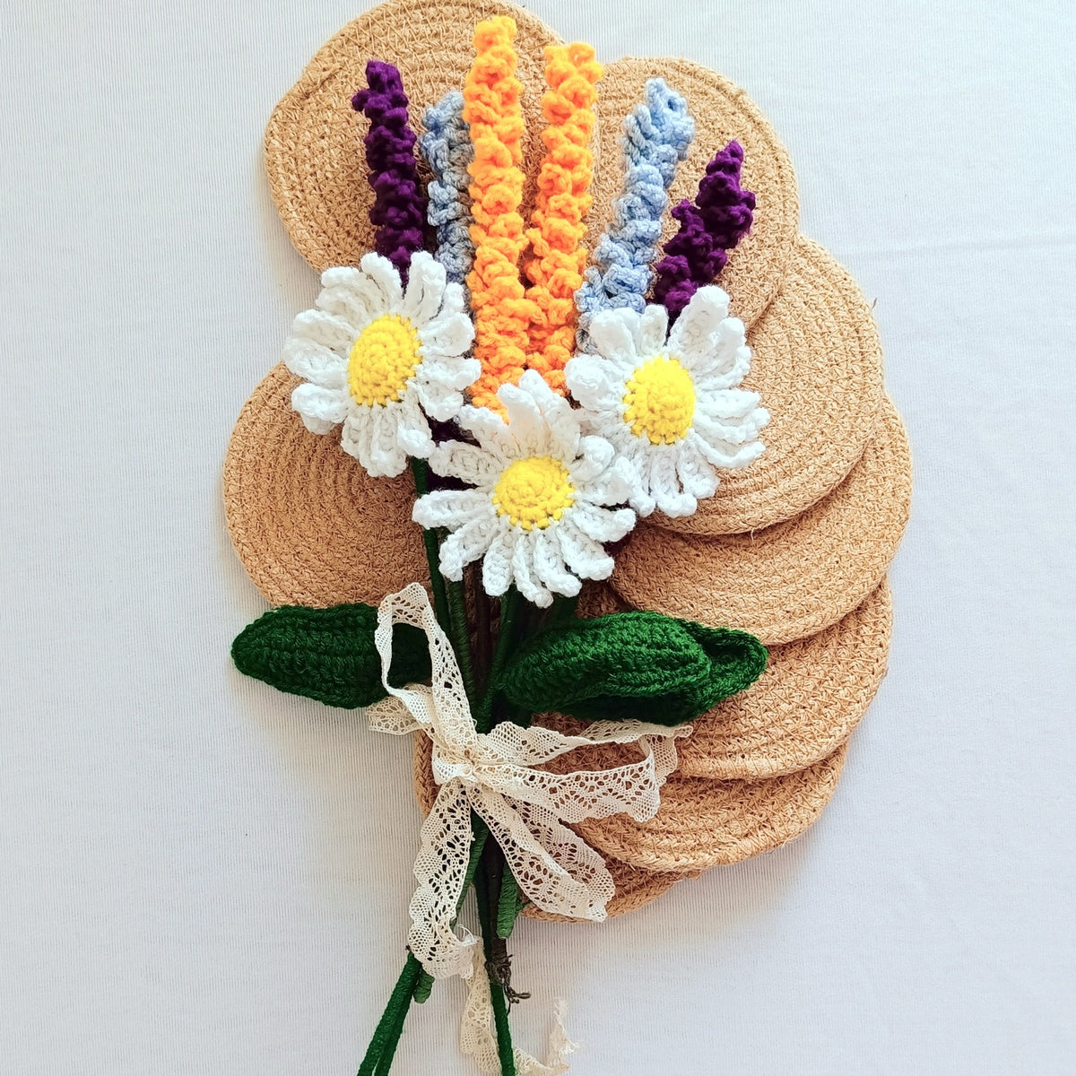Crochet Daisy and Lavender Flower Bouquet | Handmade Gift | Birthdays Gift | Anniversary Gift | Valentine Gift