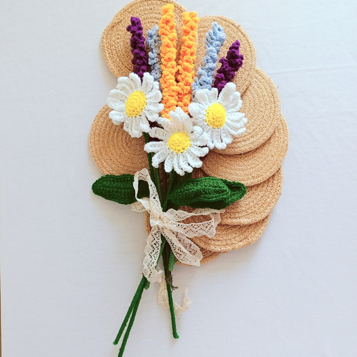 Crochet Daisy and Lavender Flower Bouquet | Handmade Gift | Birthdays Gift | Anniversary Gift | Valentine Gift
