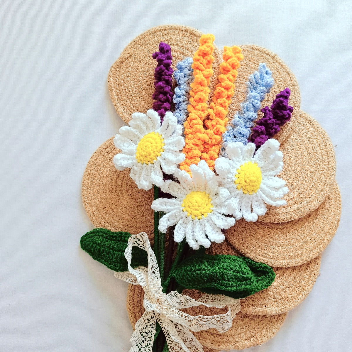 Crochet Daisy and Lavender Flower Bouquet | Handmade Gift | Birthdays Gift | Anniversary Gift | Valentine Gift