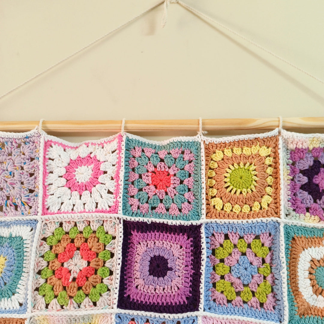 Handcrafted Crochet Granny Square Wall Hanging | Elegant Boho Home Décor with Tassels | Sustainable Wall Art for Living Room, Cafes, Offices | Perfect Housewarming Gift