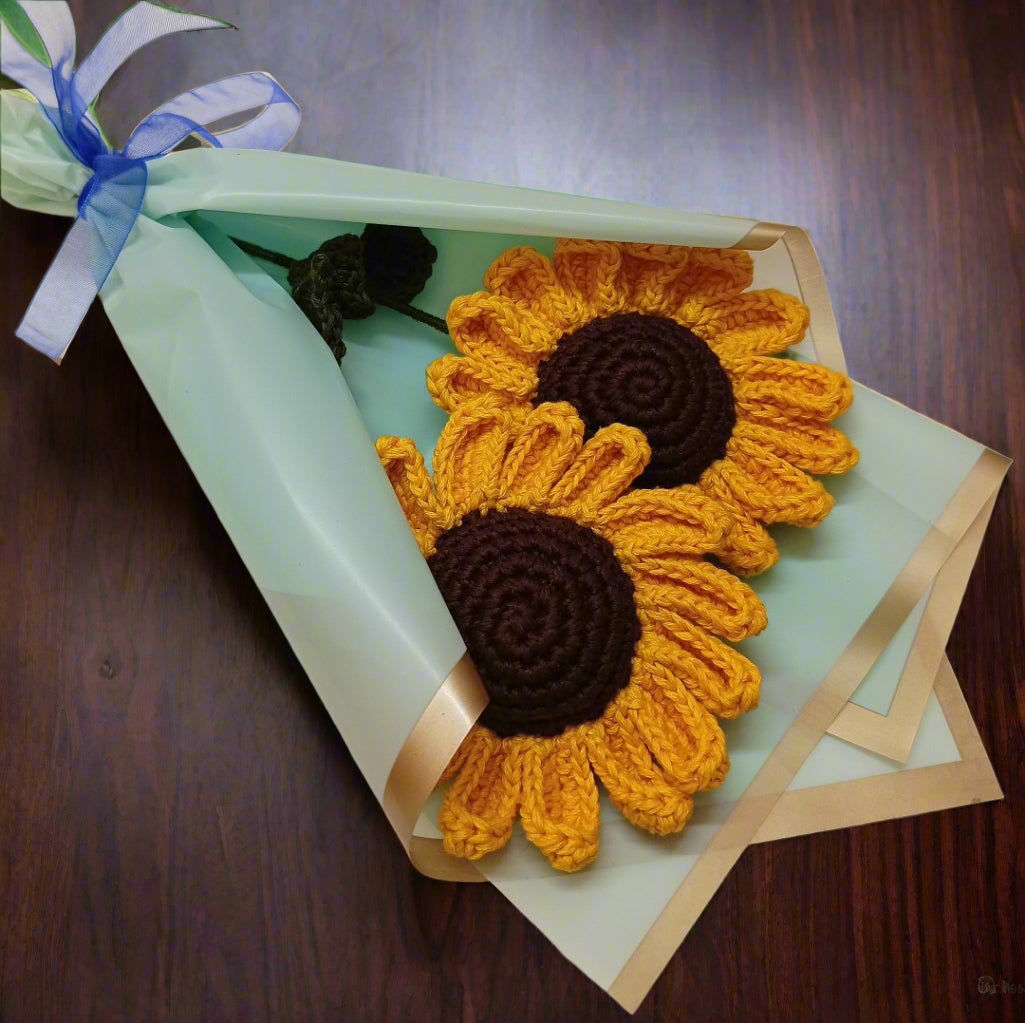 Handcrafted Crochet Pacino Sunflower Stick – Elegant Sky Wrap, 8-Inch Flower, Perfect Gift for Special Occasions