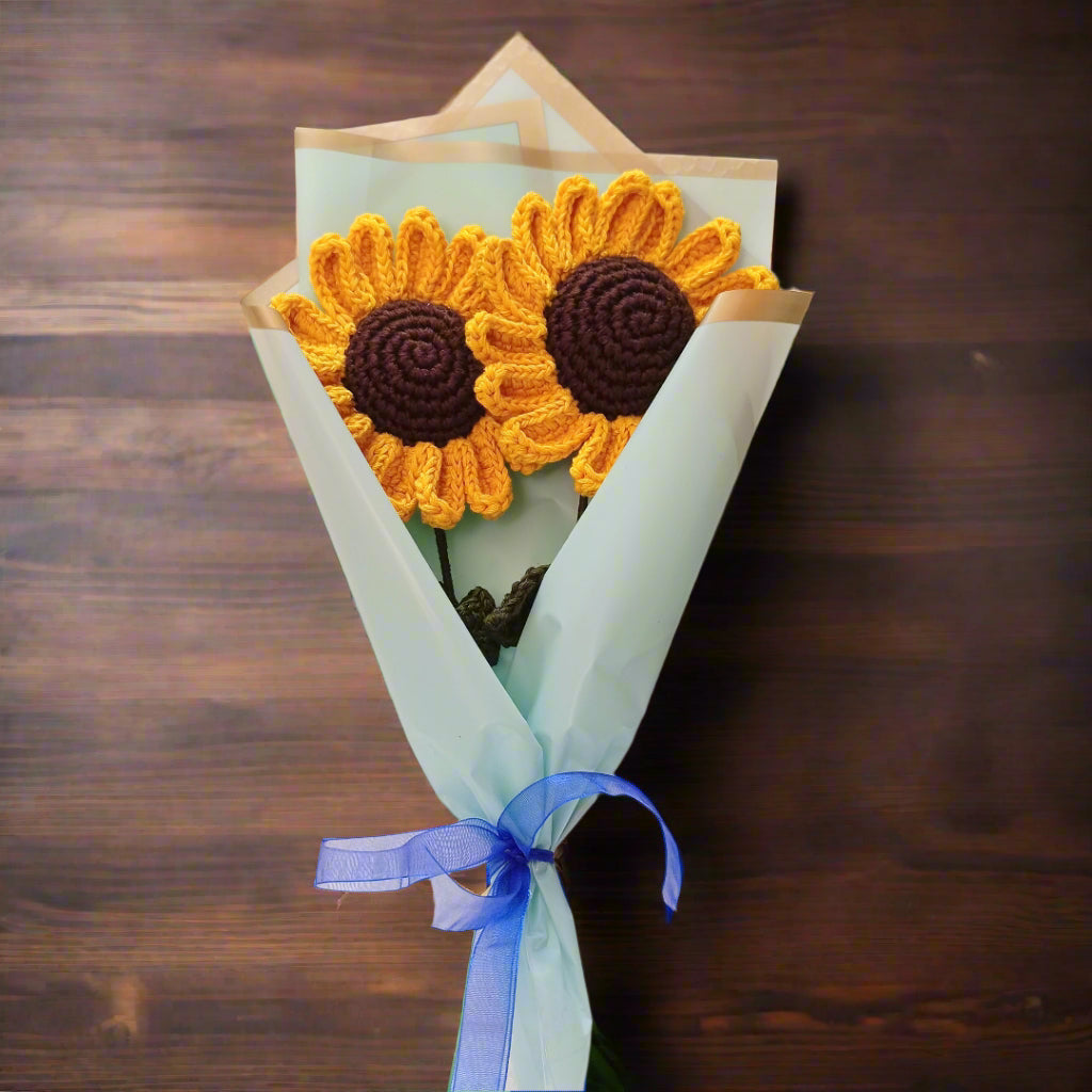 Handcrafted Crochet Pacino Sunflower Stick – Elegant Sky Wrap, 8-Inch Flower, Perfect Gift for Special Occasions