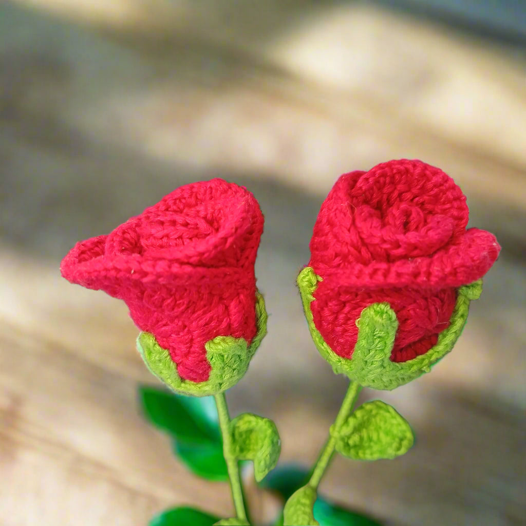 Handcrafted Red Crochet Rose in Elegant Light Gray Wrapping | Gift for Special Occasions | Valentine's Day Gift | Anniversary Gift | Birthday Gifts