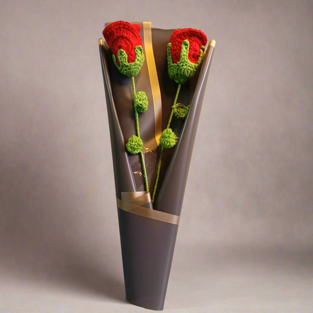 Handcrafted Red Crochet Rose in Elegant Light Gray Wrapping | Gift for Special Occasions | Valentine's Day Gift | Anniversary Gift | Birthday Gifts