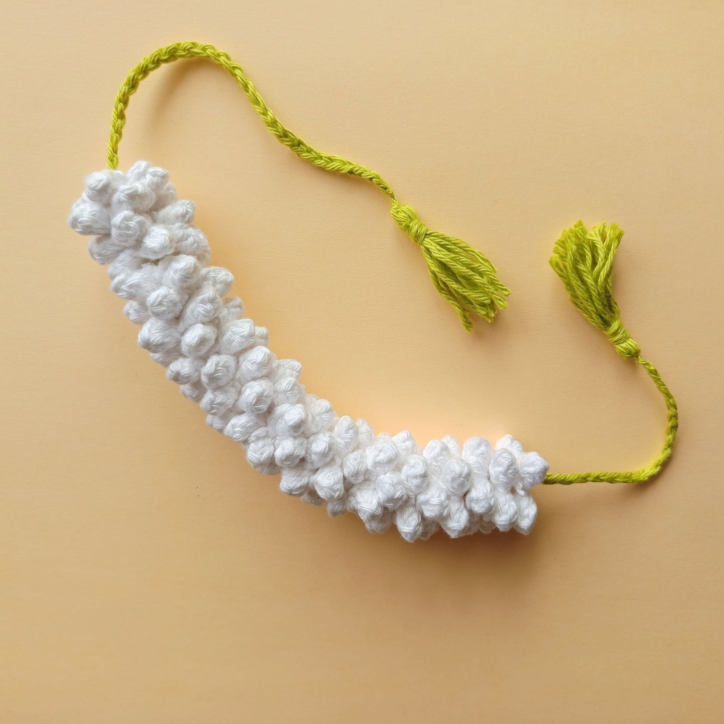 White crochet hair gajra with green string