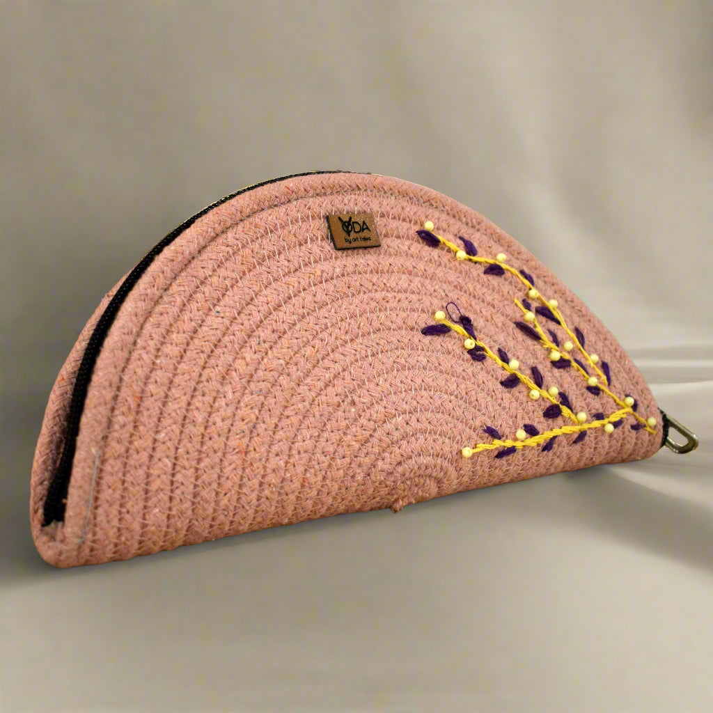 Handmade Cotton Minimalist Clutch Bag | Embroidered Ladies Handcrafted clutch bag