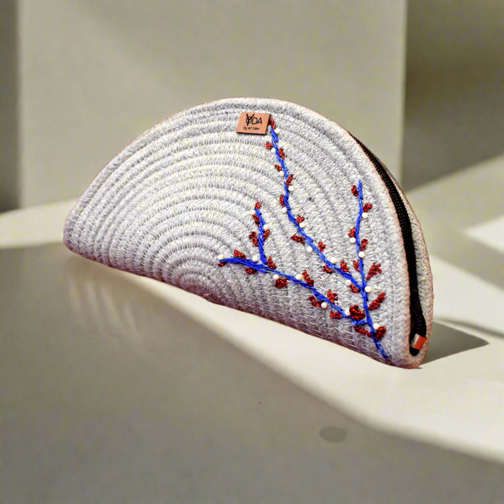 Handmade Cotton Minimalist Clutch Bag | Embroidered Ladies clutch handbag