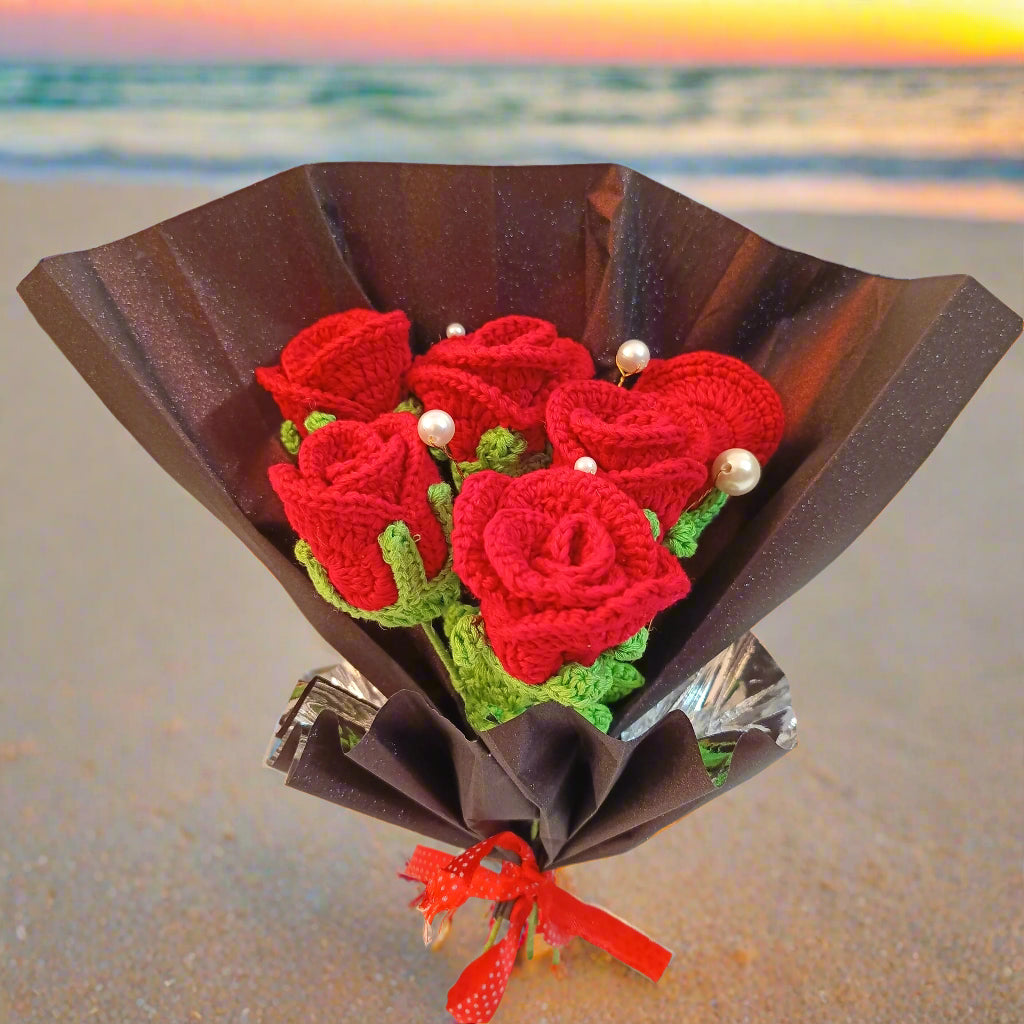 Handmade Crochet Rose Bouquet - Set of 6 Roses | Unique Gift for Any Occasion | Birthday Gift | Valentine's Gift | Gift for her