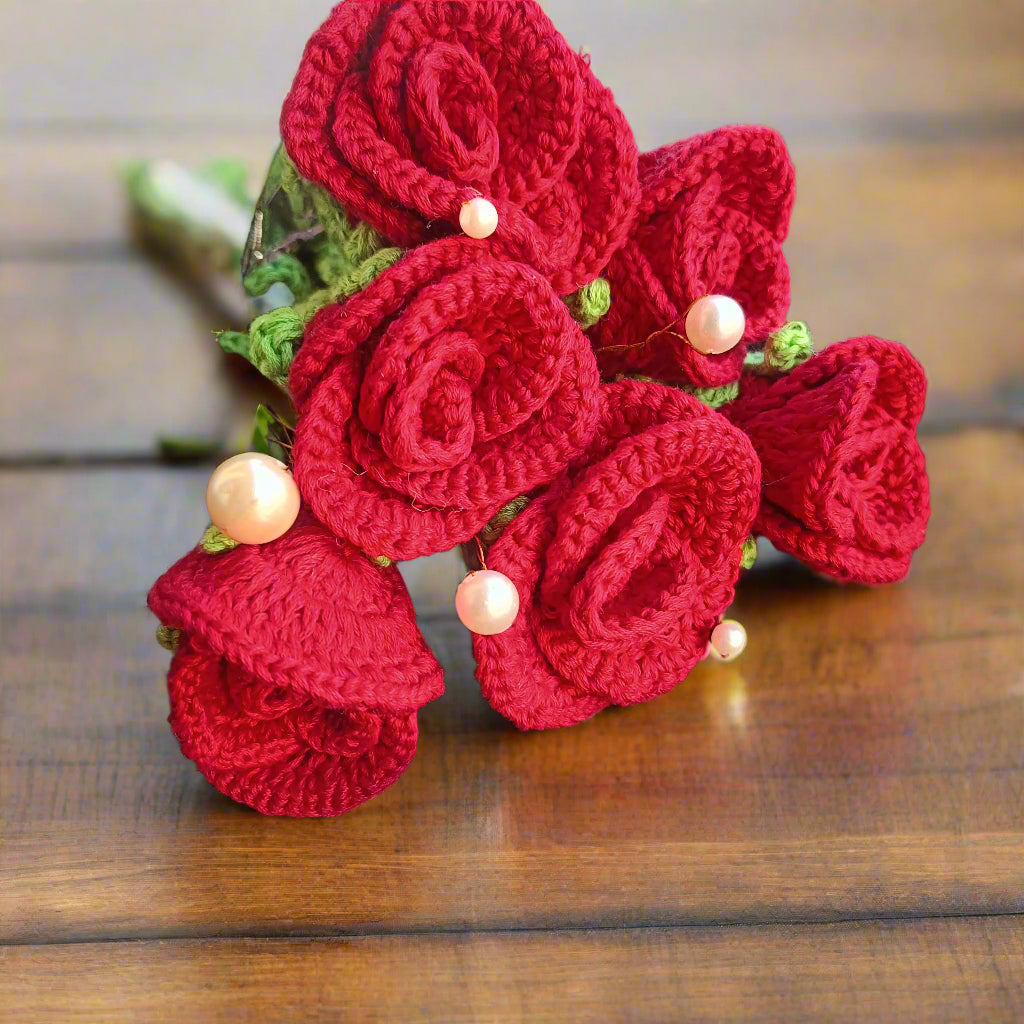 Handmade Crochet Rose Bouquet - Set of 6 Roses | Unique Gift for Any Occasion | Birthday Gift | Valentine's Gift | Gift for her