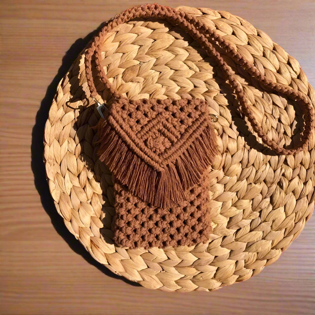 Handmade Macrame Mobile Crossbody Sling Bag | Boho Cotton Phone Bag for Women | Eco-Friendly, Lightweight, and Stylish Summer Accessory