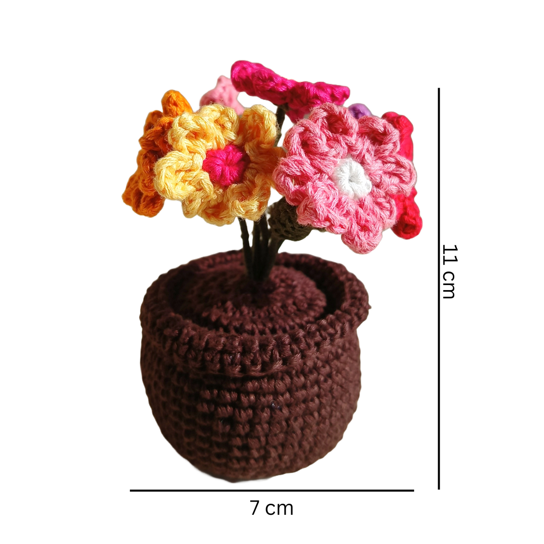 Handmade Crochet Daisy Flower Pot | Colorful Home Decor | Gift & Car Dashboard Accessory