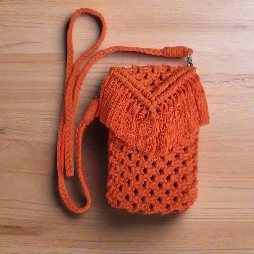 Macrame Mobile Crossbody Sling Bag | Boho Cotton Phone Bag for Women | Eco-Friendly, Lightweight, and Stylish Summer Accessory
