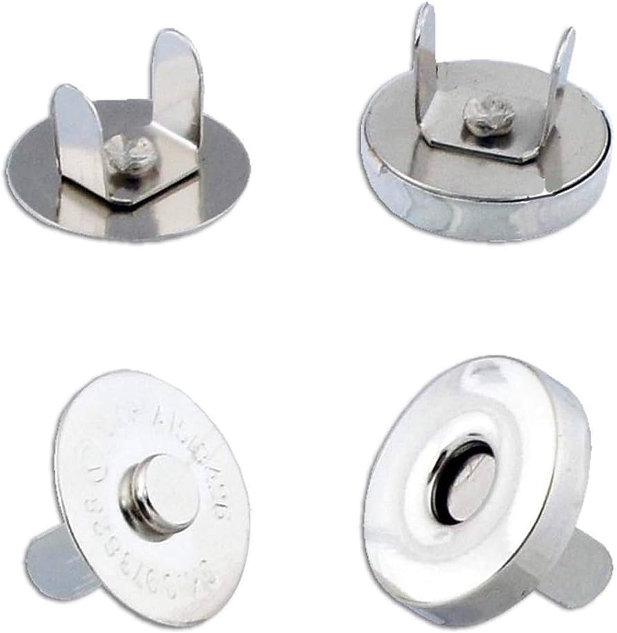 Magnetic Button Clasps with Washers 18mm (Set of 10 Pairs) | Strong Fasteners for Purses, Bags, Clothes, DIY Projects, and Leather Crafts (Silver)