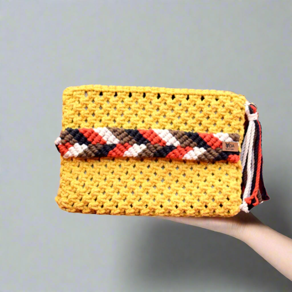 Mylah Handheld Ladies Clutch Bag | Macrame Fashion Accessory with Tassel Detail