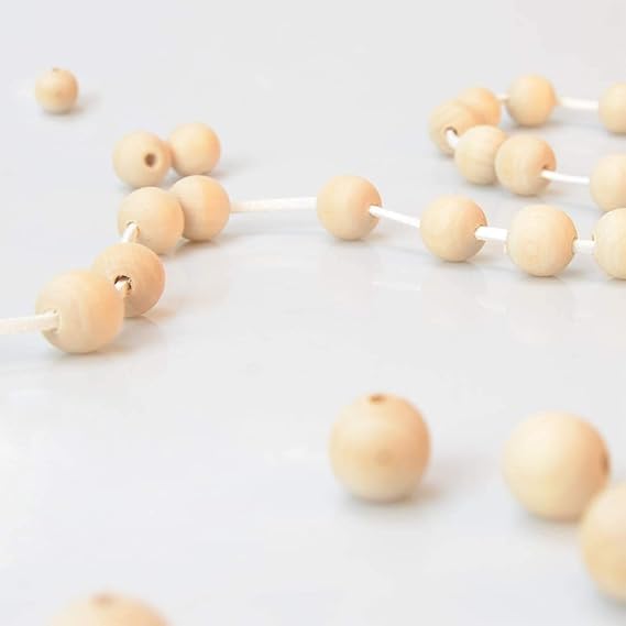 Natural Wooden Beads for Macrame Art, Jewelry Making & DIY Crafts | Round Wood Beads for Necklaces, Bracelets, School Projects & Home Décor | Smooth Unfinished Beads - Pack of 25