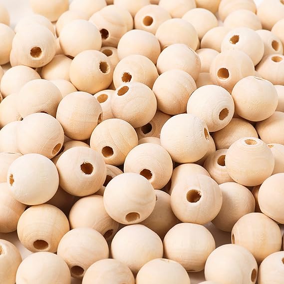 Natural Wooden Beads for Macrame Art, Jewelry Making & DIY Crafts | Round Wood Beads for Necklaces, Bracelets, School Projects & Home Décor | Smooth Unfinished Beads - Pack of 25