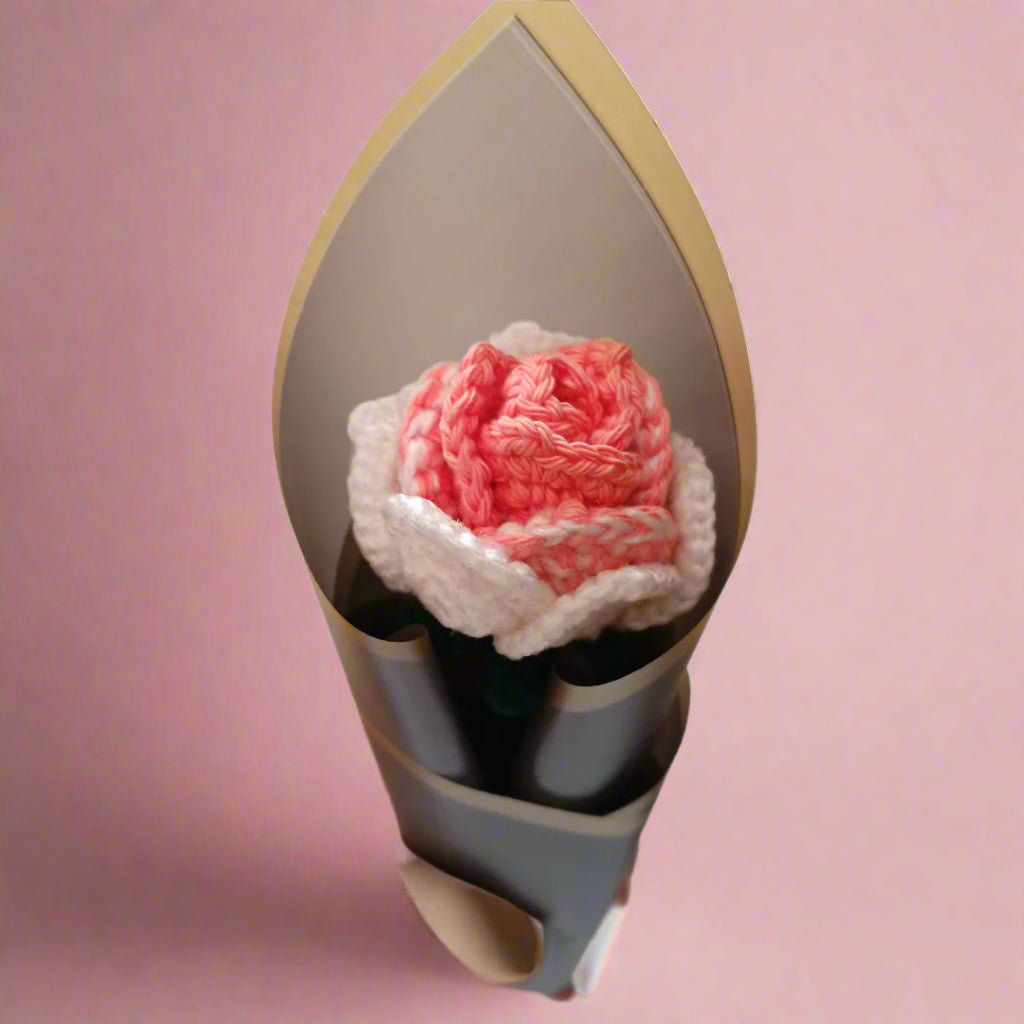 Pink & White Handcrafted Crochet Rose Bouquet – Eternal Valentine’s Gift, Forever Flower Bouquet, Anniversary & Home Décor