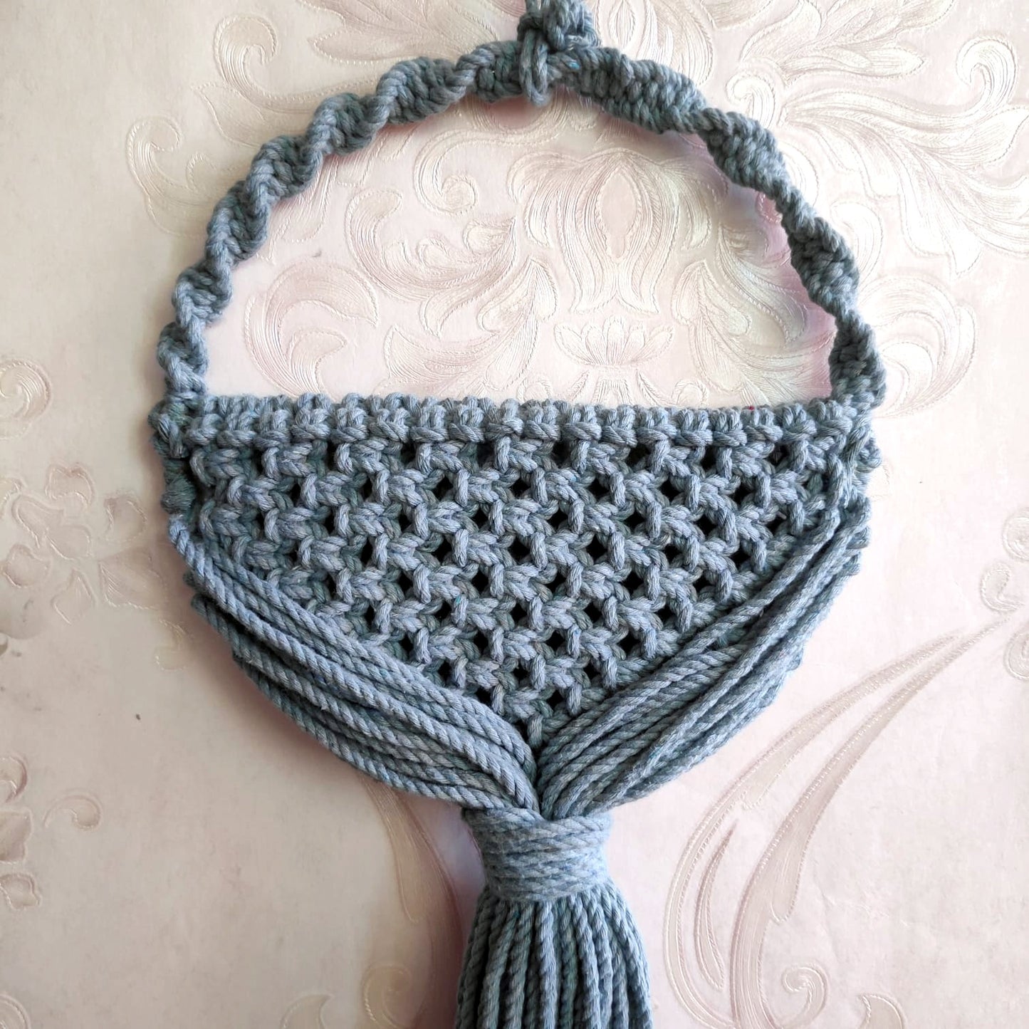 Slim Handmade Macrame Wall Pocket | Decorative Hanging Organizer & Boho Wall Vase