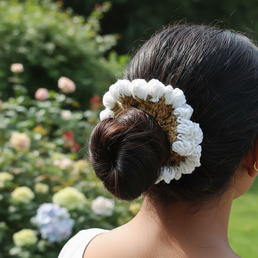 Handmade Crochet Floral Gajra Hair Tie, Traditional Indian Hair Accessory