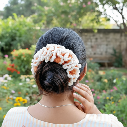 Handmade Crochet Floral Gajra Hair Tie, Traditional Indian Hair Accessory