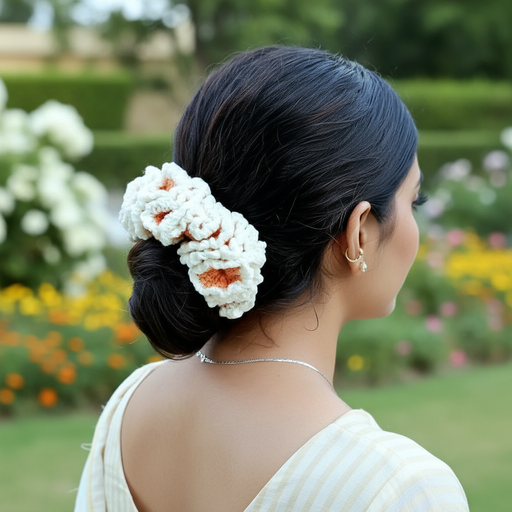Handmade Crochet Floral Gajra Hair Tie, Traditional Indian Hair Accessory