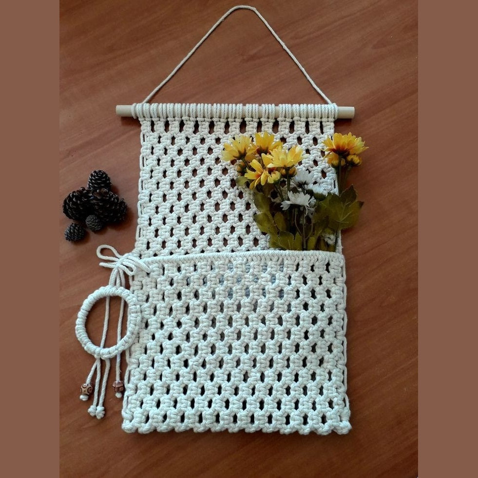 Multifunctional Wall Hanging Organizer for Home & Office | Off-White Decorative Magazine Holder & Accessories Storage