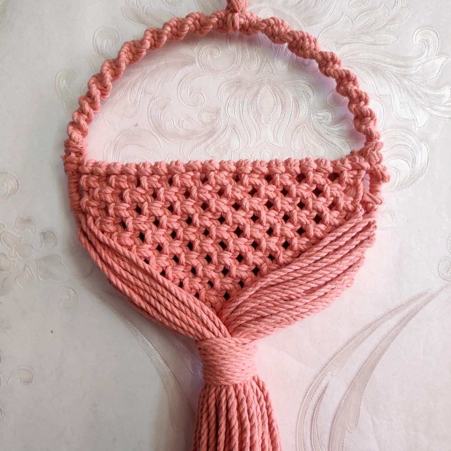 Slim Handmade Macrame Wall Pocket | Decorative Hanging Organizer & Boho Wall Vase