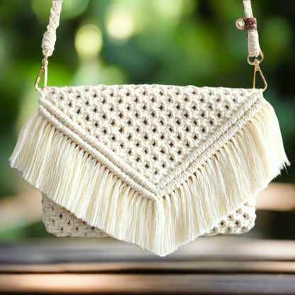 Boho Macrame Ladies Sling Bag | Handmade Crossbody Bag & Clutch with Detachable Strap