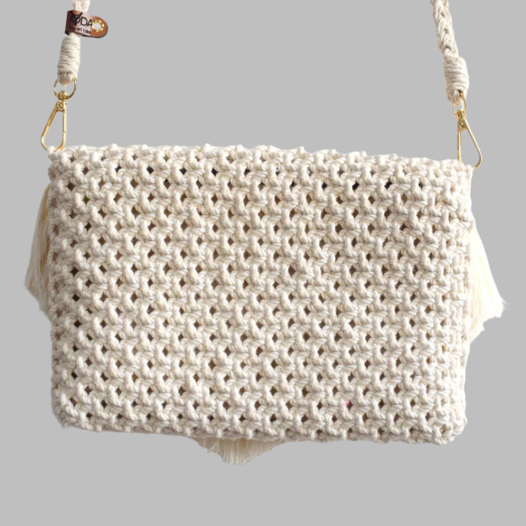 Boho Macrame Ladies Sling Bag | Handmade Crossbody Bag & Clutch with Detachable Strap