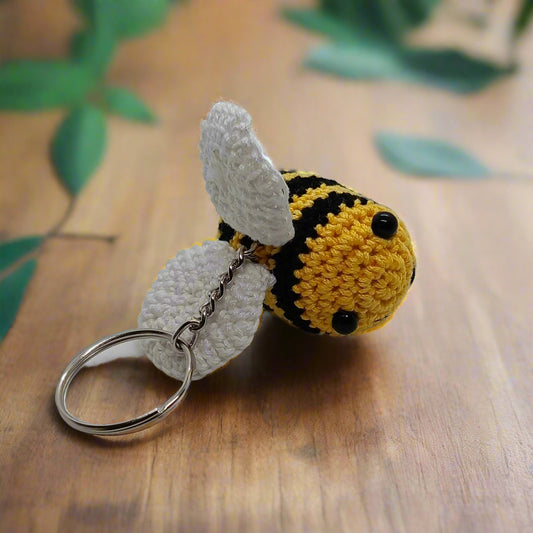 Crocheted bumble bee keychain