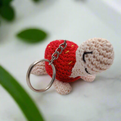 Crocheted keychain with a cute turtle