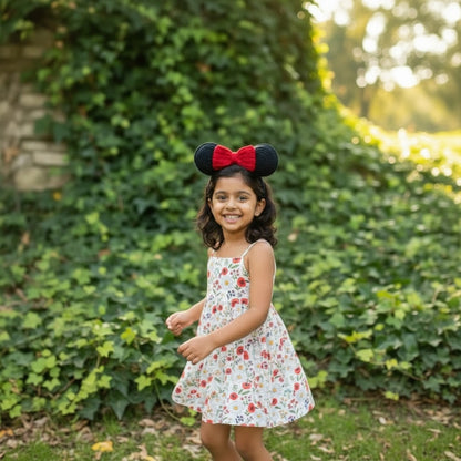 Handmade Crochet Mouse‑Ear Bow Headband for Girls | Black Ears with Red Bow | Avnyara by Art Tales