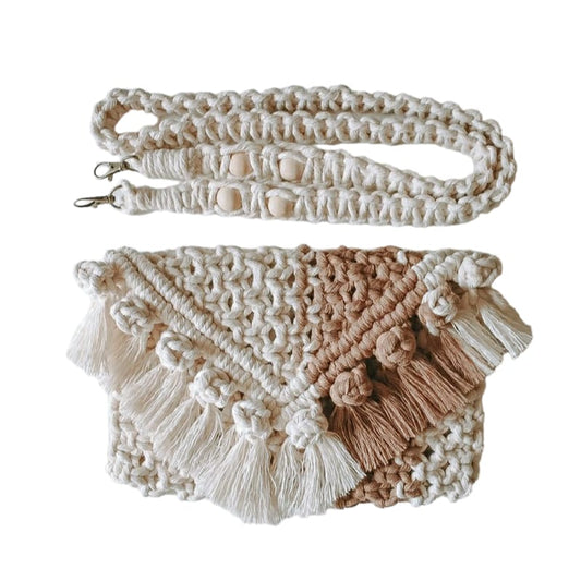 Handwoven Macrame Handbag for Women | Elegant Light Brown & Off-White Ladies Handbag