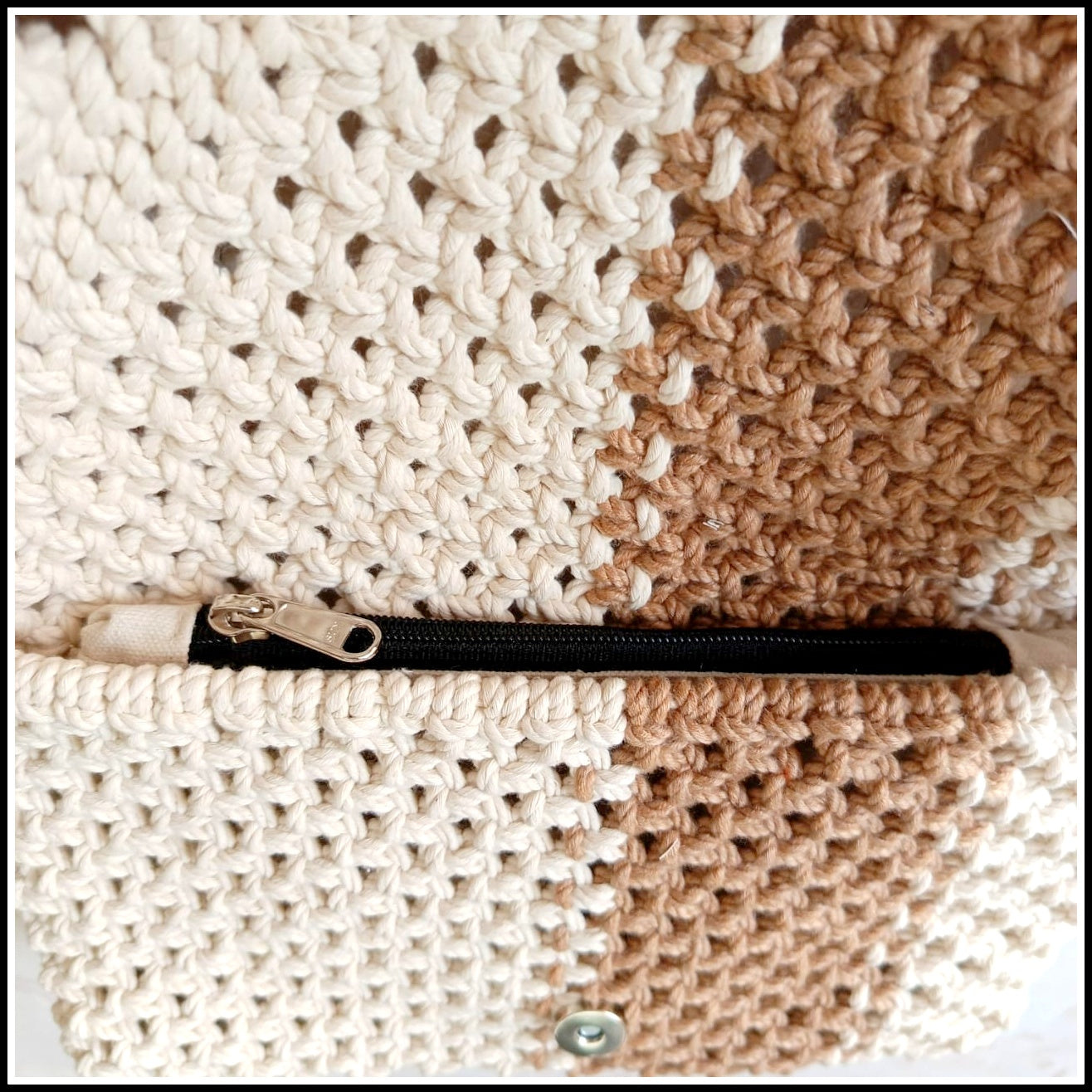 Handwoven Macrame Handbag for Women | Elegant Light Brown & Off-White Ladies Handbag