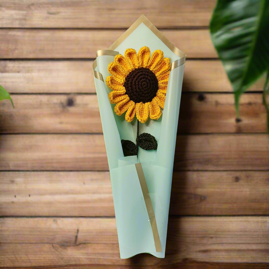 Handcrafted Crochet Pacino Sunflower Stick – Elegant Sky Wrap, 8-Inch Flower, Perfect Gift for Special Occasions