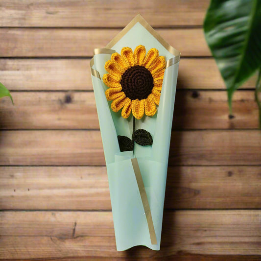 Handcrafted Crochet Pacino Sunflower Stick – Elegant Sky Wrap, 8-Inch Flower, Perfect Gift for Special Occasions