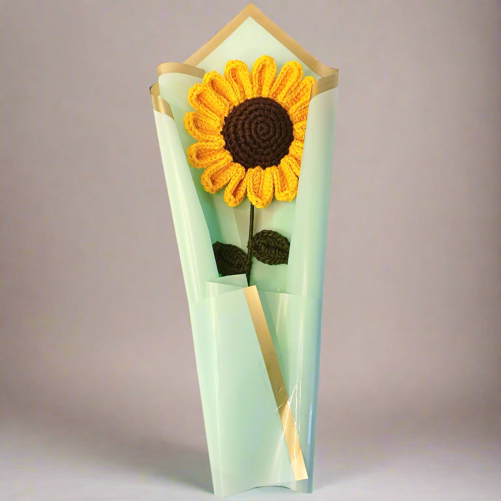 Handcrafted Crochet Pacino Sunflower Stick – Elegant Sky Wrap, 8-Inch Flower, Perfect Gift for Special Occasions