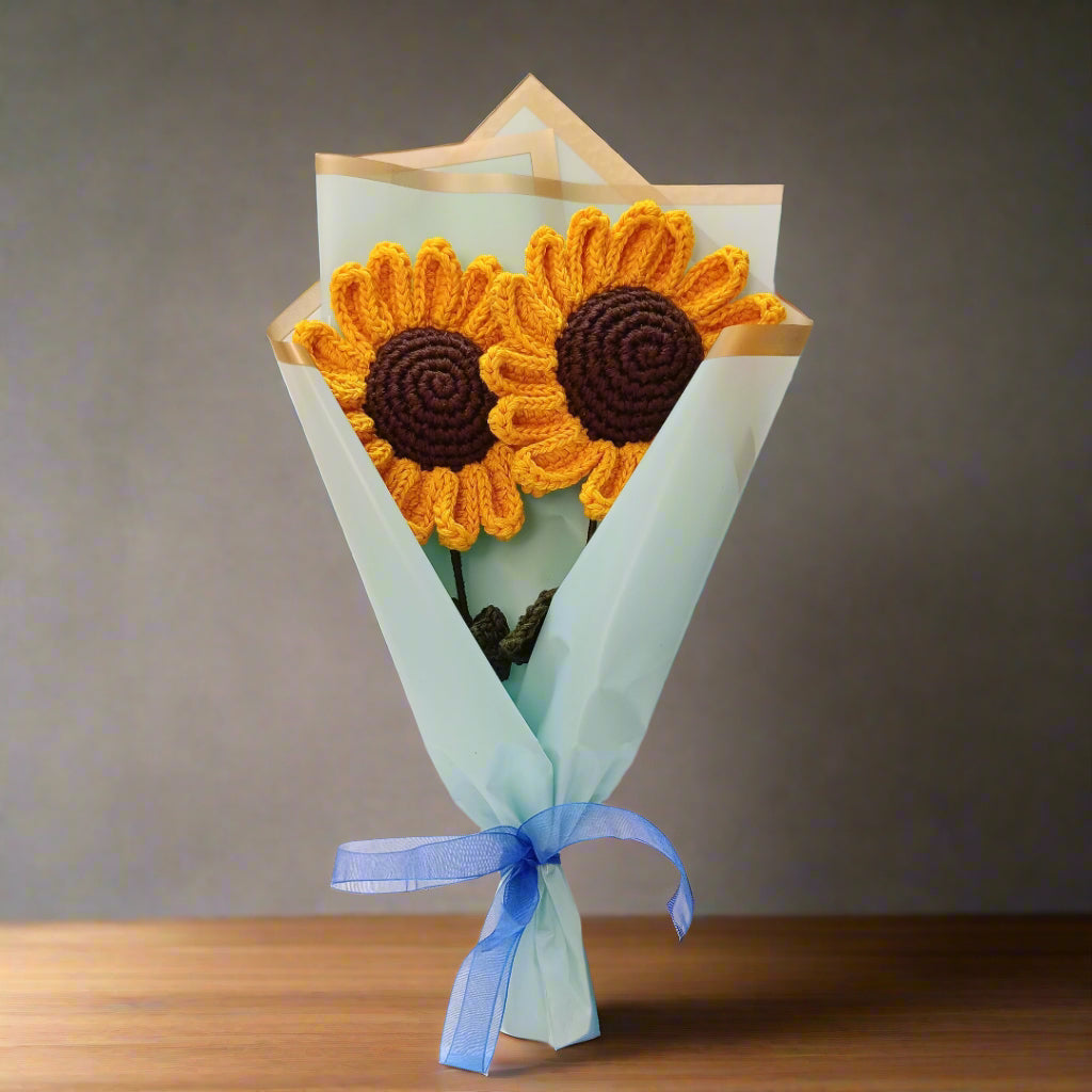 Handcrafted Crochet Pacino Sunflower Stick – Elegant Sky Wrap, 8-Inch Flower, Perfect Gift for Special Occasions