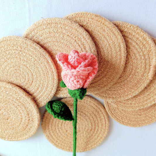 Handcrafted Pink Crochet Rose Stem | Realistic Floral Decor for Gifting & Home Decoration