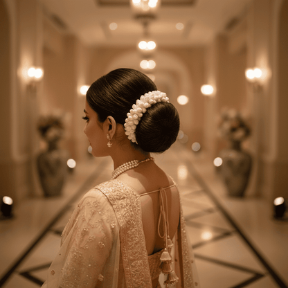 Handcrafted White Mogra Crochet Gajra Hair Accessory | Artificial Crochet Flower Bun Garland