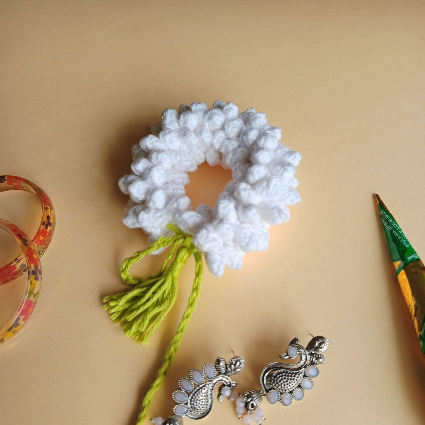 Handcrafted White Mogra Crochet Gajra Hair Accessory | Artificial Crochet Gajra for women